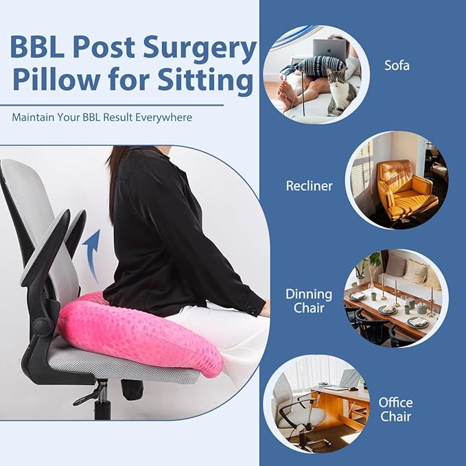 BBL Pillow After Surgery, BBL Pillow for Sitting Sleeping Driving, Hemorrhoid Pillow Seat Support Cushio for Butt with Hole, Butt Donut Pillow for Woman (Rose Red)