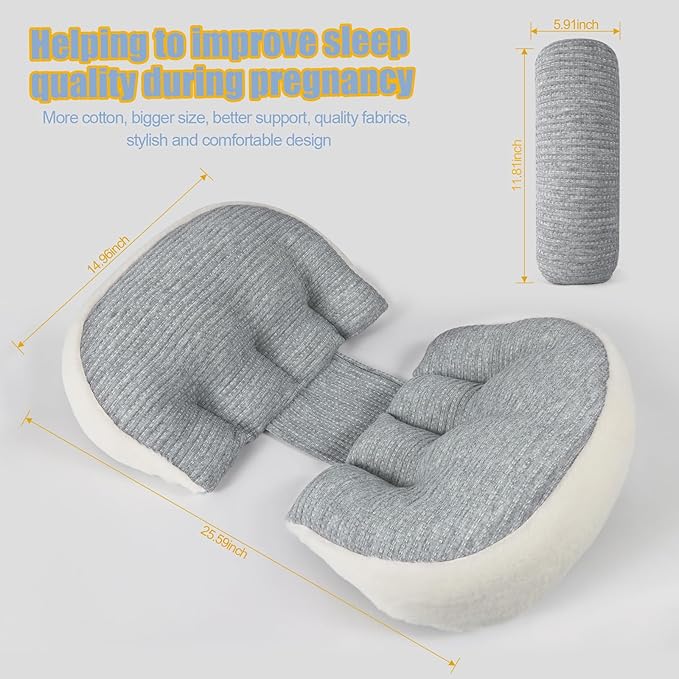 Pregnancy Pillows for Sleeping, Portable Maternity Pillow for Side Sleeper, Support for Back, Belly, HIPS for Pregnant Women, Adjustable Travel Pregnancy Pillow (Grey)