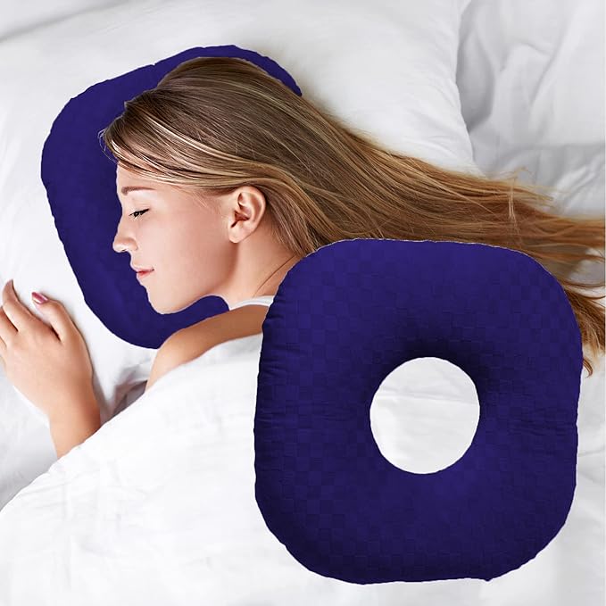 Ear Piercing Pillow for Side Sleepers, Pillow with an Ear Hole for CNH and Ear Pain Ear Inflammation Pressure Sores, O-Shaped Side Sleeping Pillow, Ear Guard Pillow(Dark Purple)