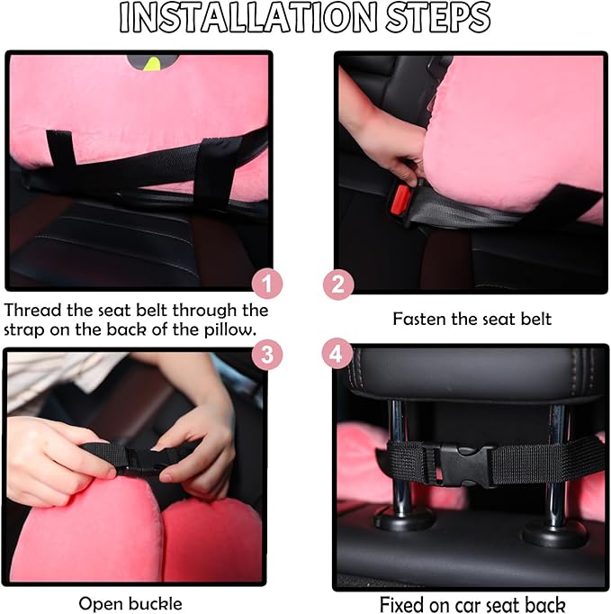 Kids Travel Pillow for Car Seat with Hand Muff, Cartoon Neck & Headrest Seat Belt Pillow for Car Road Trips Long-Distance Travel Sleeping Pillow for Adults and Children, Black Cat