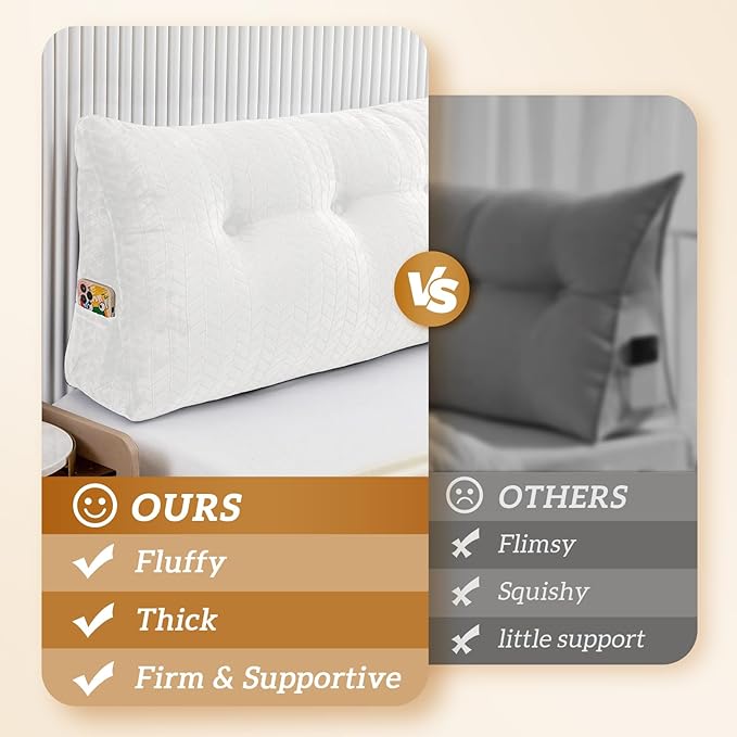 Triangular Wedge Headboard Pillow Large Bolster Bed Rest Reading Pillow Backrest Positioning Support Bolster Cushion with Removable Cover