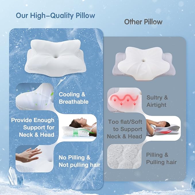 Cervical Neck Pillow for Pain Relief Sleeping, Cooling Contour Memory Foam Support Pillows for Neck and Shoulder Pain, Ergonomic Orthopedic Pillow for Side Back & Stomach Sleepers, White-29