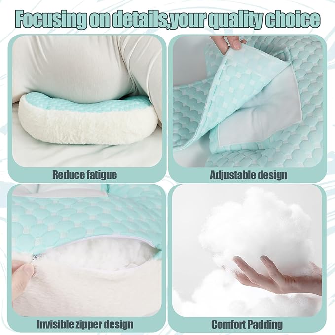 Pregnancy Pillows for Sleeping, Portable Maternity Pillow for Side Sleeper, Support for Back, Belly, HIPS for Pregnant Women, Adjustable Travel Pregnancy Pillow (Green Plush)