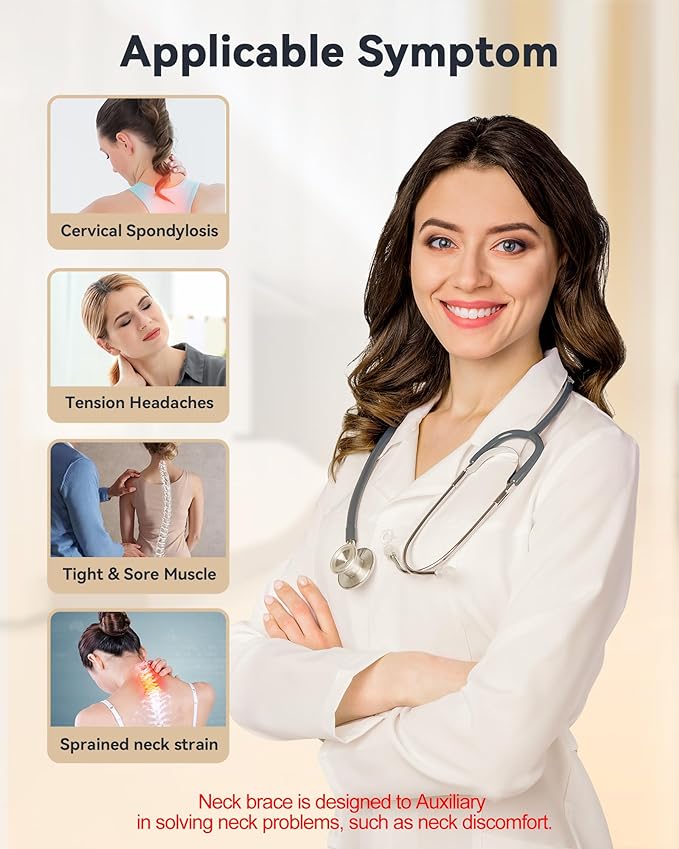 Neck Brace Cervical Collar - Neck Support Brace for Sleeping, Soft Foam Wraps Keep Vertebrae Stable and Aligned for Relief of Cervical Spine Pressure for Women & Men, (12.6-15.8 Inch) Grey