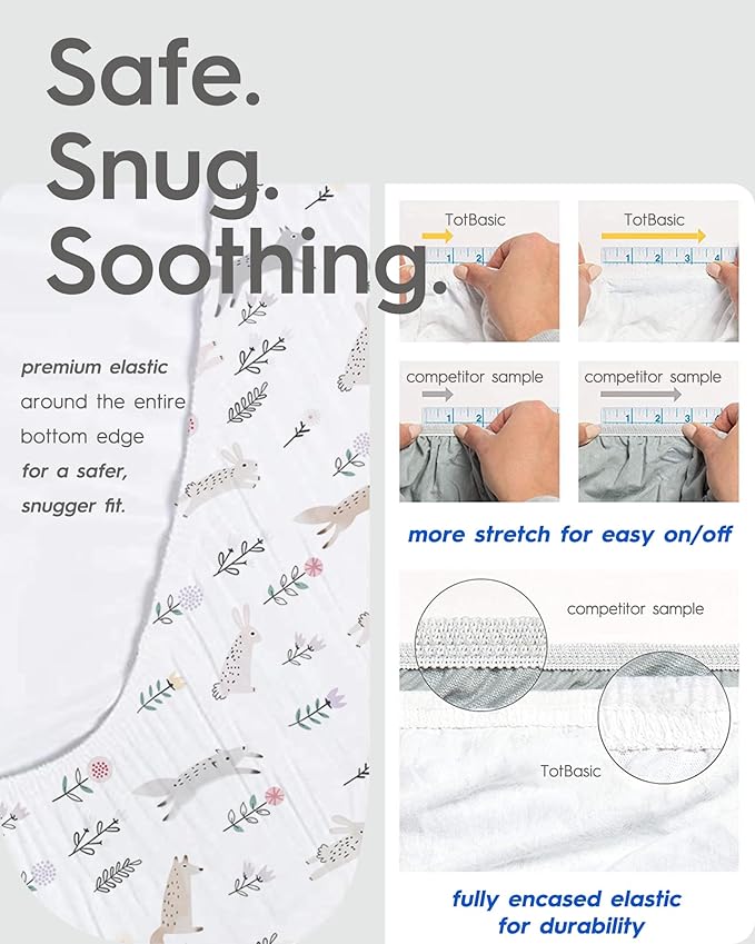 Pack and Play Sheets Fitted, TotBasic Buttery Soft Portable Crib Sheets, Compatible with Graco Pack n Play Playard Crib & Other 27 x 39 Inch Playpen Mattress, 2 Pack Playard Sheets(Grey Stars & Moon)