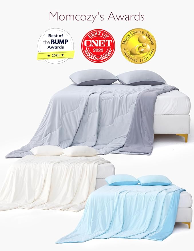 Momcozy Life CoolMurm Cooling Comforter for Hot Sleepers, Twin/Twin XL 68" x90” Pregnancy Cooling Blanket, All-Season Lightweight Soft Breathable Cooling Quilt Duvet, Stay Cool All Night, Ivory White
