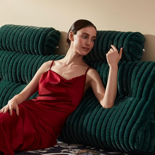 Faux Fur Headboard Pillow with 2 Pack Neck Roll Pillow Large Headboard Pillow Soft and Supportive with Removable Cover (Green, King)