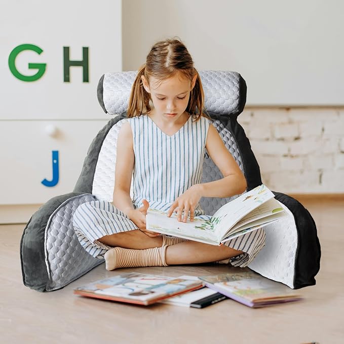 Reading Pillow for Shoulder & Head Support, Back Pillow for Sitting in Bed, Back Support Pillow W/Durable Zippers, Spine-Friendly Curve Design - Cozy, Breathable & Adjustable Sit Up Pillow(Big)