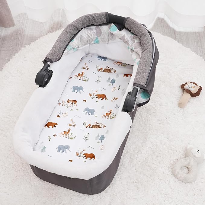 PHF Soft Bassinet Sheet Set, 2 Pack Silky Comfy Breathable Cradle Sheets for Baby Boys Girls, Univeral Fit for Most Oval Rectangle Cradle and Bassinet Mattress/Pad, Woodland