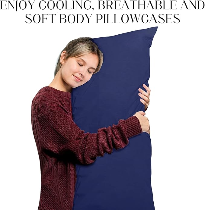 Soft Body Pillow Covers Pillowcases 60 x 21 Inch, WINKAURA Extra Large Pillow Cover for Bed Fits 54x20 Pillow, Envelope Closure, Stylish Wrinkle and Stain Resistant,Navy