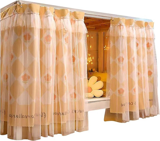Beautiful Gauze Bunk Bed Curtains Drapes with Lace Privacy Bed Canopy for Bottom, 2 Panels, Orangeflower