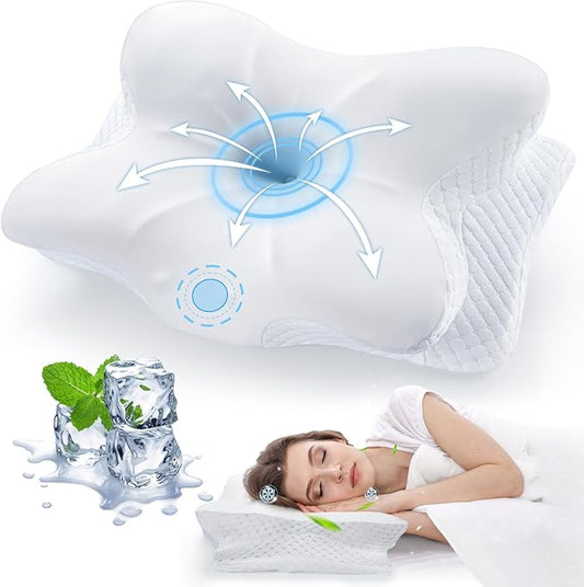 Cervical Neck Pillow for Pain Relief Sleeping, Cooling Contour Memory Foam Support Pillows for Neck and Shoulder Pain, Ergonomic Orthopedic Pillow for Side Back & Stomach Sleepers, White-30
