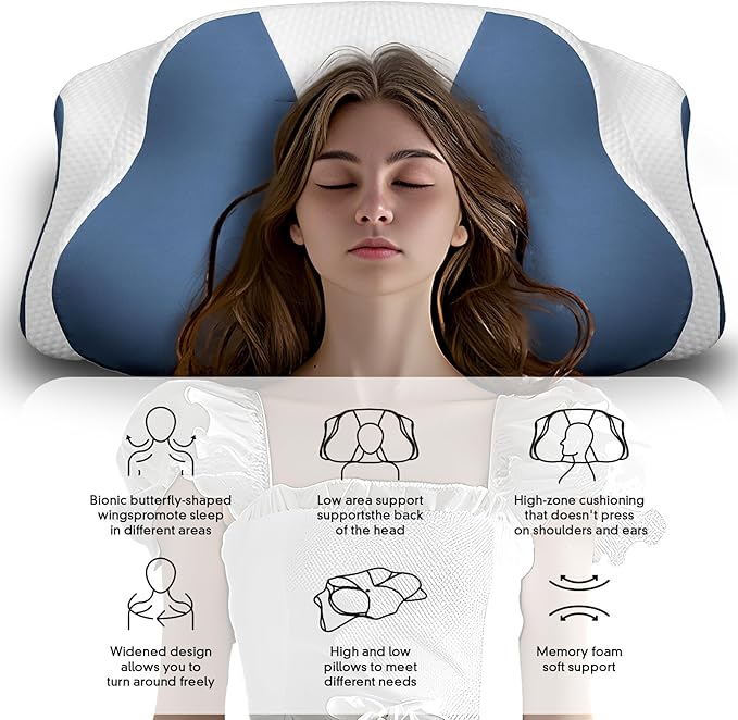 Memory Foam Cervical Pillow for Neck Pain，Ergonomic Memory Foam Pillow for Side,Back and Belly Sleepers with Breathable Pillowcase