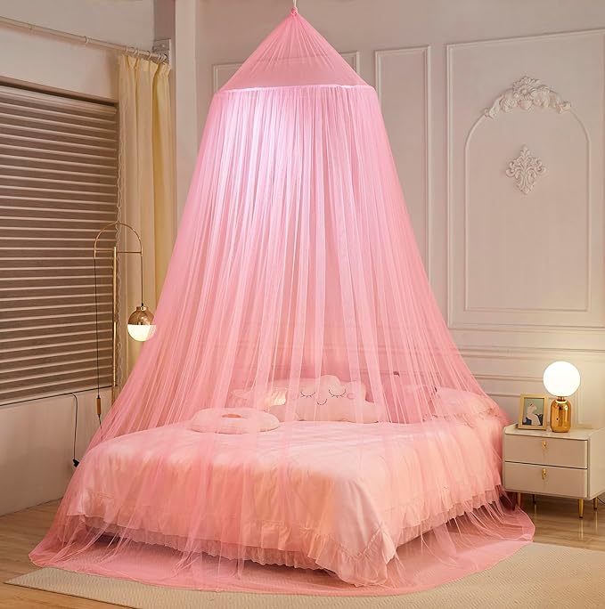 Mengersi Bed Canopy Mosquito Net,Princess Bed Canopy Canopy Bed Curtains for Girls Room,Mosquito Netting Canopy Reading Corners Room Decor for Girls (Pink)