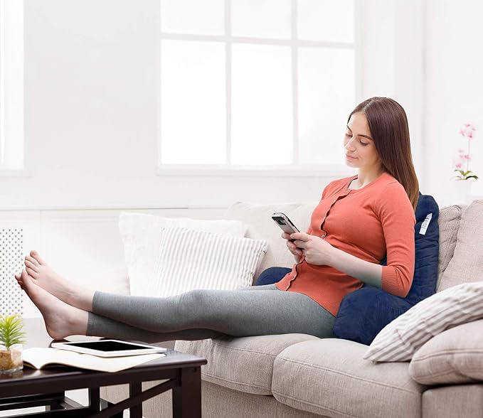 Nestl Reading Pillow Standard Bed Pillow, Back Pillow for Sitting in Bed Shredded Memory Foam Chair Pillow, Reading & Bed Rest Pillows Navy Blue Back Pillow for Bed, Bed Chair Arm Pillow with Pockets