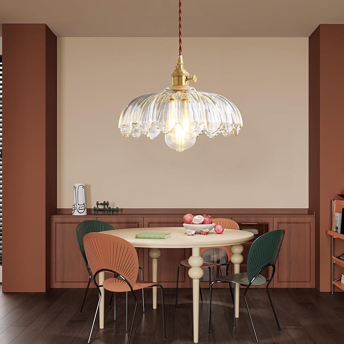 Glass Pendant Lights Kitchen Island, Vintage Pendant Light Fixtures Small Pendant Light Dining Room, Sloped Hanging Lamps for Living Room, Schoolhouse, Entryway, Foyer, E26