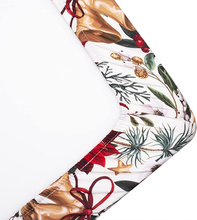 JISEN Baby Crib Sheet 1 Piece Portable Fitted Crib Sheet for Standard Crib and Toddler Mattresses Nursery Bed Decor for Boys Girls 28x52 Inch Christmas Flower