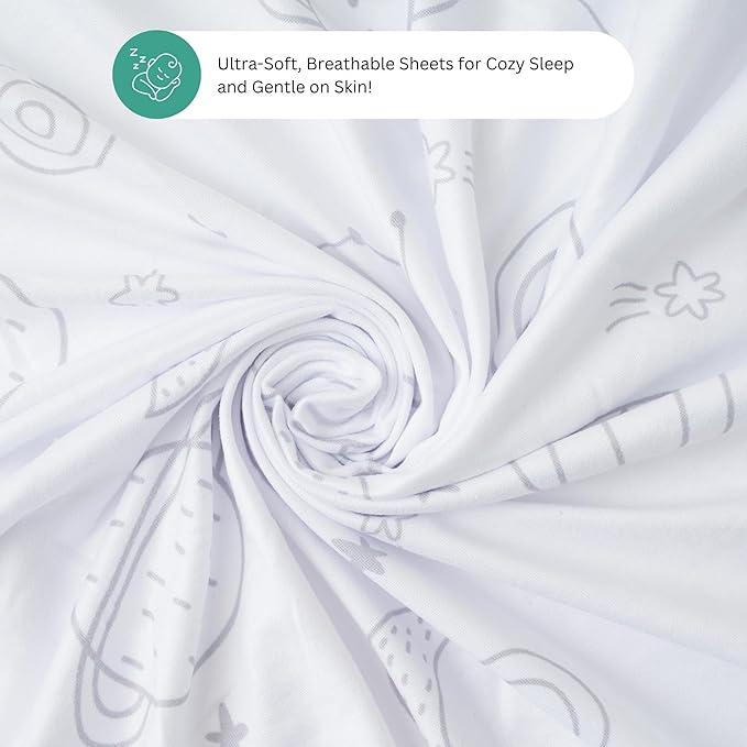 TansyPanda Bassinet Sheets for Cloud Baby, Yacul, Dream On Me Traveler, Skylar, BabyBond, Simmons, 3 Pack, 33x20 in, Ultra Soft, Breathable Snug Fit, Unisex Boys Girls, Gray White (Space Rockets)