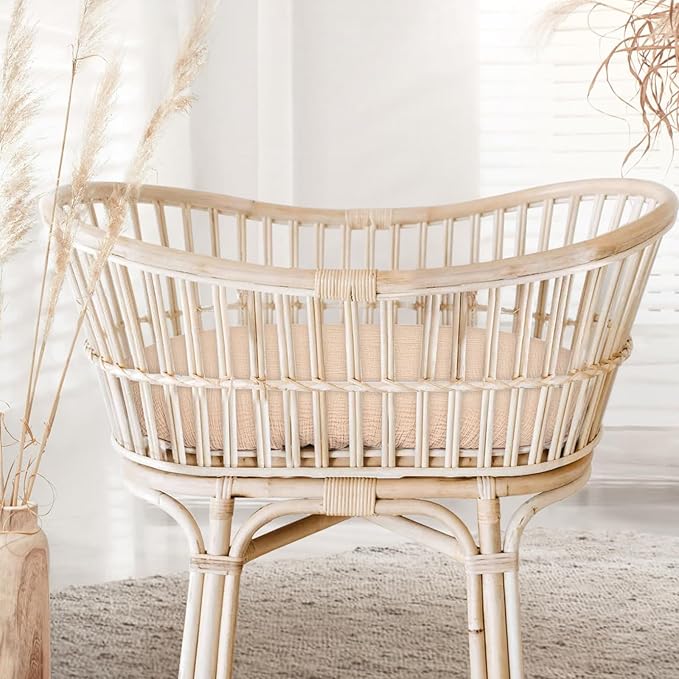 Muslin Bassinet Sheets Baby: Cotton Bassinet Sheets Fitted for Boys and Girls - Bassinet Sheets for Oval Rectangle or Hourglass Mattress(Nudepink Daisy)