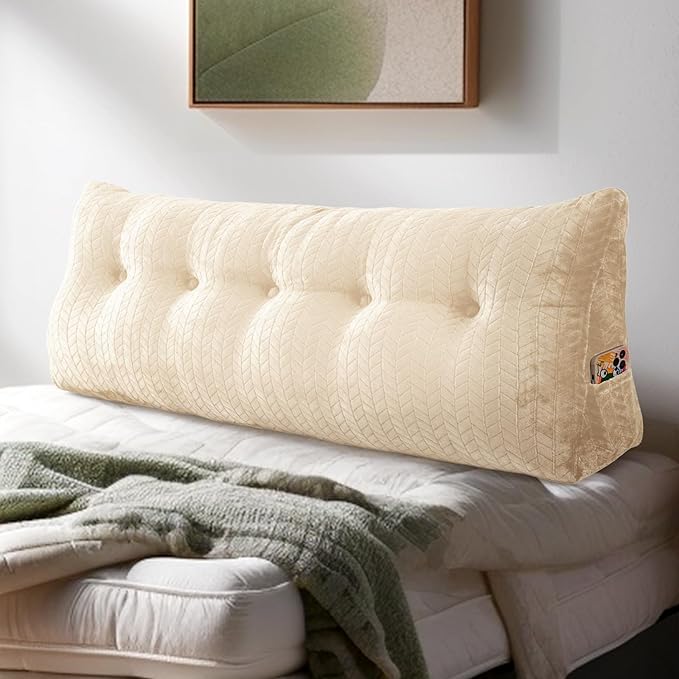 Triangular Wedge Headboard Pillow Large Bolster Bed Rest Reading Pillow Backrest Positioning Support Bolster Cushion with Removable Cover