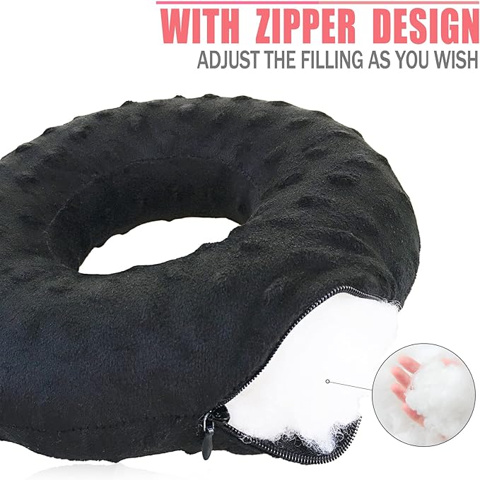 Ear Hole Piercing Pillows for Ear Pain Side Sleeping CNH Pillow Pressure Sore Pain Relief Ear Guard Protector Lifesaver Tinnitus Support Neck Head, Minky Dot Black