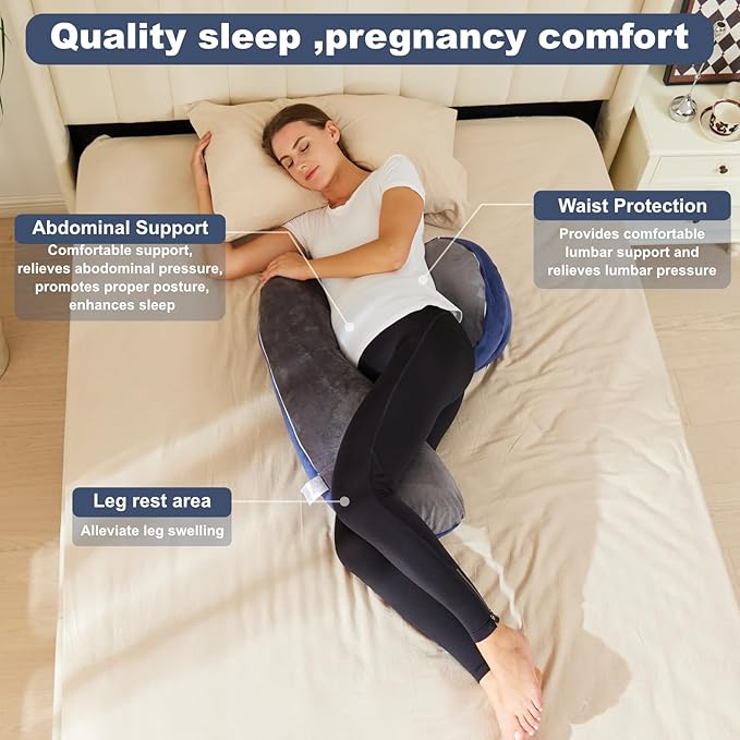 Pregnancy Pillow for Sleeping, Comfortable Velvet Cover Maternity Pillow Support for Back, Legs, Belly, HIPS Blue Large