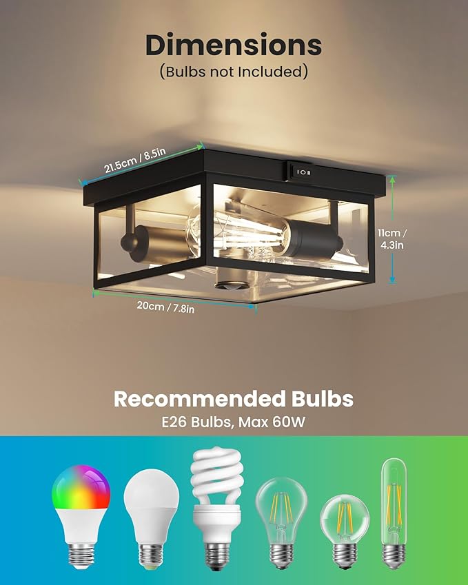 Outdoor Flush Mount Motion Sensor Ceiling Light - Modern Design of Squares with Motion Sensor 3 Modes Porch Ceiling Light for Your Porch, Driveway, Covered Patio, Farmhouse, Entryway