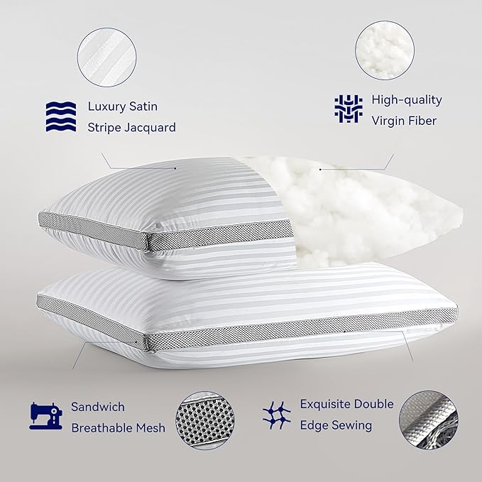 SLEEP ZONE Bed Pillows for Sleeping, King Size Set of 2, Sandwich Mesh with Breathable Sides, Premium Soft Pillows for Back, Stomach or Side Sleepers