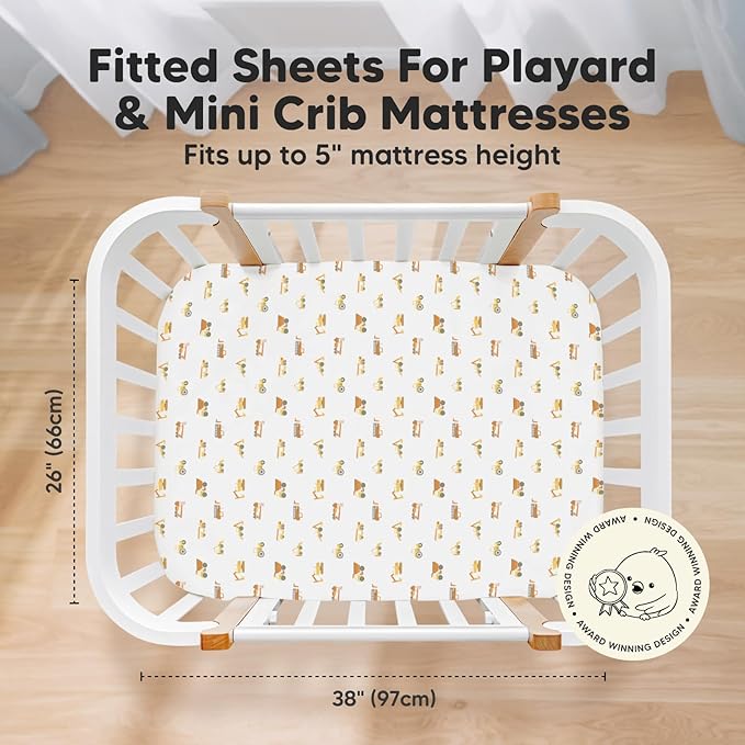 Pack and Play Sheets Fitted, 2-Pack Mini Crib Sheets - Pack N Play Sheets, Organic Fitted Crib Sheet for Pack and Play Mattress, Playard Baby Crib Sheets, Crib Sheets Neutral for Boys (Construction)
