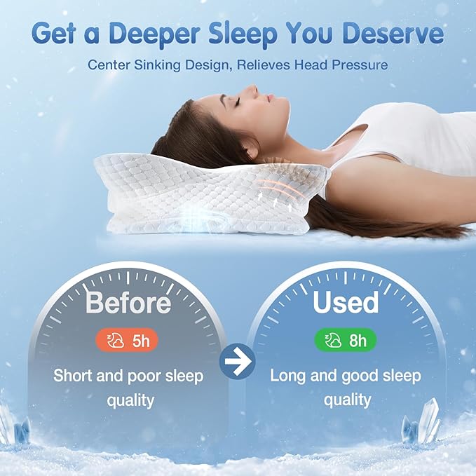 Cervical Neck Pillow for Pain Relief Sleeping, Cooling Contour Memory Foam Support Pillows for Neck and Shoulder Pain, Ergonomic Orthopedic Pillow for Side Back & Stomach Sleepers, White-30