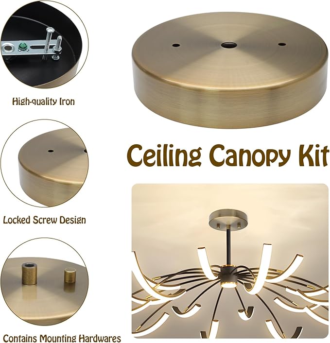 Biaungdo 5 Inch Ceiling Lighting Canopy Kit, Gold Pendant Light Canopy Kit Metal Chandelier Ceiling Light Plate Cover with All Mounting Hardware for Chandelier Pendant Lighting Fixtures