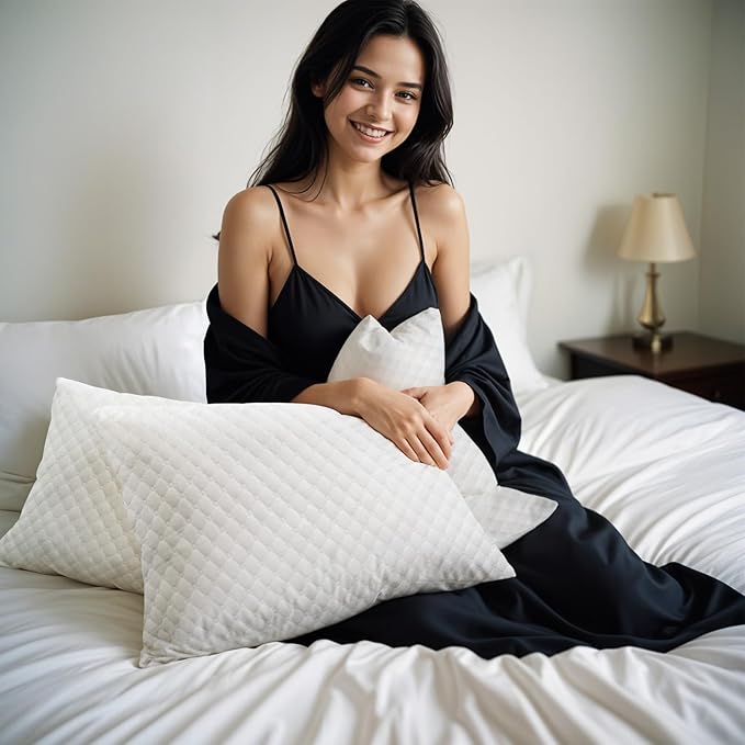 Shredded Memory Foam Pillows, Bed Pillows Standard Size Set of 2, Cooling Pillows for Sleeping, Adjustable Firm Pillows for Side Back and Stomach Sleepers, Bed Pillows with Washable Removable Cover