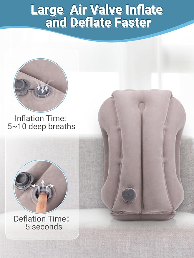 Maliton Inflatable Travel Pillow for Airplane Comfortable Sleeping to Relieve Neck and Shoulder Pain, Support Head Inflatable Pillow for Long Flights, Used for Airplanes, Cars, Trains, Office(Grey)