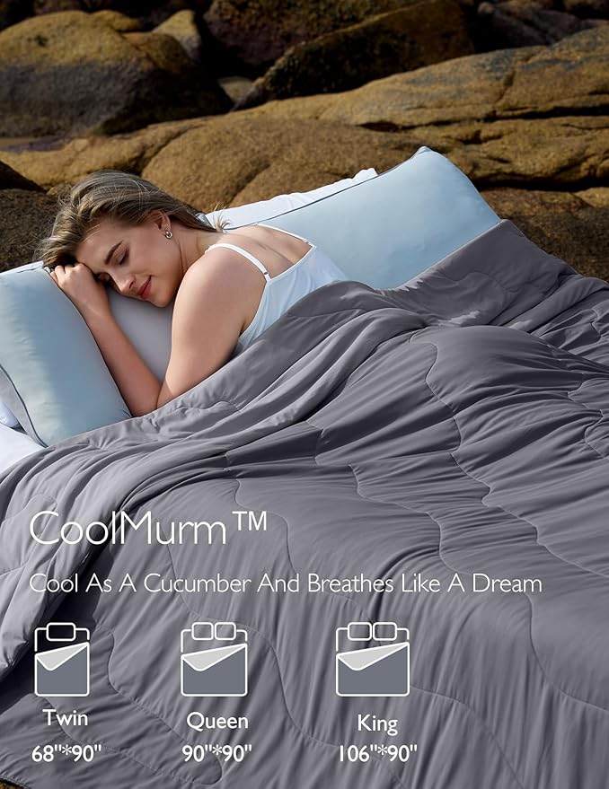 Momcozy Life CoolMurm Cooling Comforter for Hot Sleepers, King/Cali King 106"x90" Hot Flashes Cooling Blanket, All-Season Lightweight Soft Breathable Cooling Quilt Duvet, Cool All Night, Smoky Grey