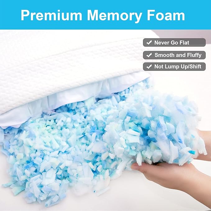 Side Sleeper Pillow Anti Wrinkle Aging Pillow Gel Shredded Memory Foam for Neck Pain Relief Pillow for Sleeping Side Back Stomach Sleeper Pillows (Regular White Style+Beige Nude Silk Pillowcase)