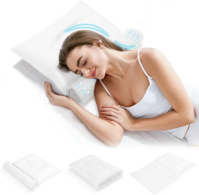 MABOZOO Adjustable Contour Pillow for Neck & Shoulder Pain,Memory Foam Cervical Support Pillow for Side Sleepers,Thin Flat Pillow for Back,Stomach Sleeping