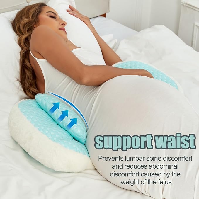 Pregnancy Pillows for Sleeping, Portable Maternity Pillow for Side Sleeper, Support for Back, Belly, HIPS for Pregnant Women, Adjustable Travel Pregnancy Pillow (Green Plush)