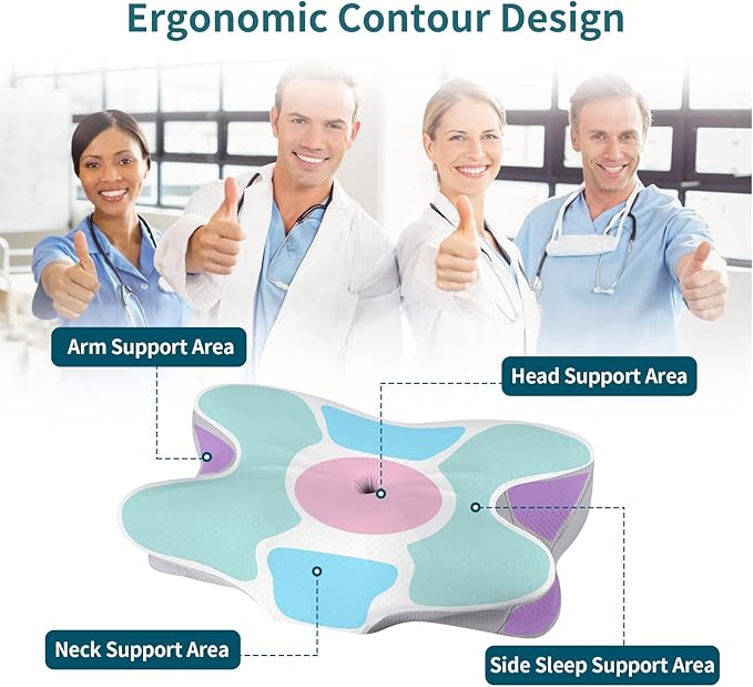 Cervical Neck Pillow - Memory Foam Pillows Ergonomic Neck Support Pillow for Pain Relief, Cervical Pillow for Sleeping, Orthopedic Contour Bed Pillow for Side, Back & Stomach Sleepers