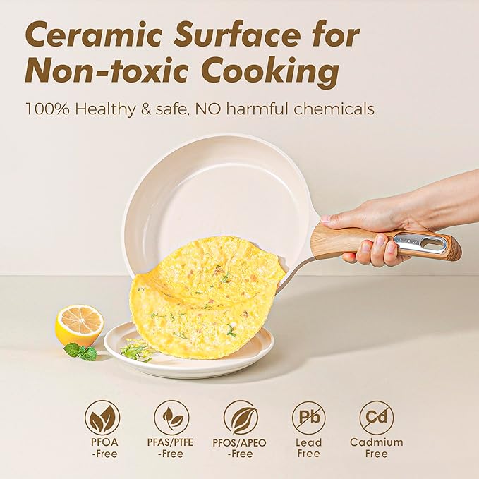 SENSARTE Ceramic Pots and Pans Set Nonstick, Kitchen Cookware Sets, 14-Piece Induction Cookware, 100% Non-toxic Healthy Non Stick Cooking Set, with Frying Pans Set, PFAS PTFE PFOA PFOS Free
