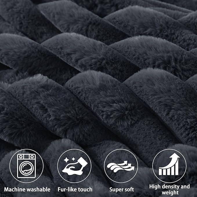 Faux Fur Headboard Pillow with 2 Pack Neck Roll Pillow Large Headboard Pillow Soft and Supportive with Removable Cover (Grey, Queen)