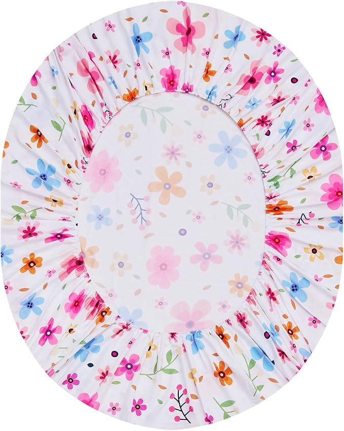 Full Size Bed Sheets Set White Colorful Floral Bed Sheets Girls Cute Microfiber Cooling Sheets 4pcs Kids Full Bed Set Wrinkle Free, 15 inch Deep Pocket Fitted Sheet, Flat Sheet, Pillowcases