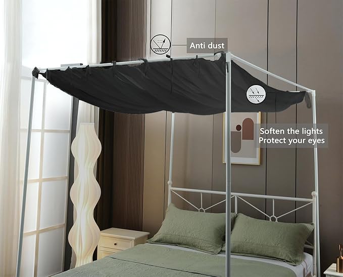 Pleated Black Canopy Bed Curtains for Top of Bed，Romantic Princess Sheer Canopy Bed Curtains，Canopy Bed Scarf for Girls(Queen,Black)