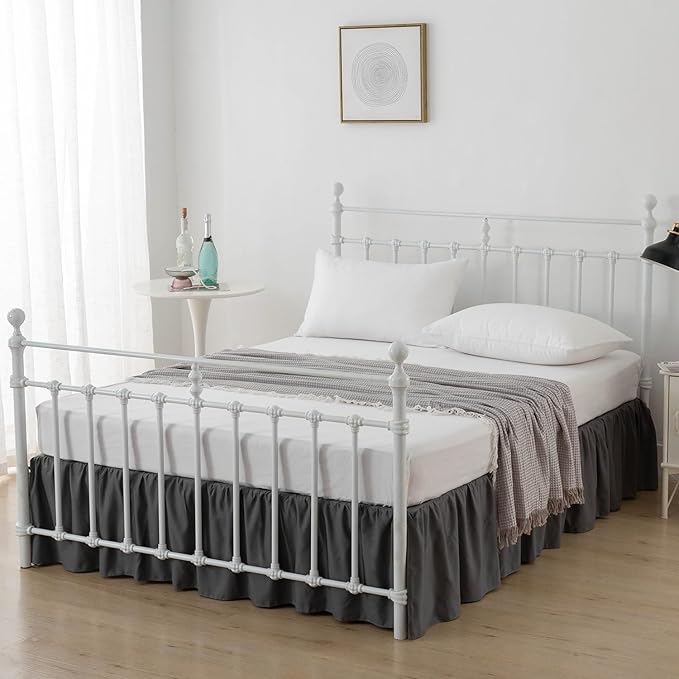 Bed Skirt Queen Size Ruffled Bed Skirt with Split Corners, 14 Inch Drop Dust Ruffle Bed Skirt with Platform, Dark Grey, 14''Queen