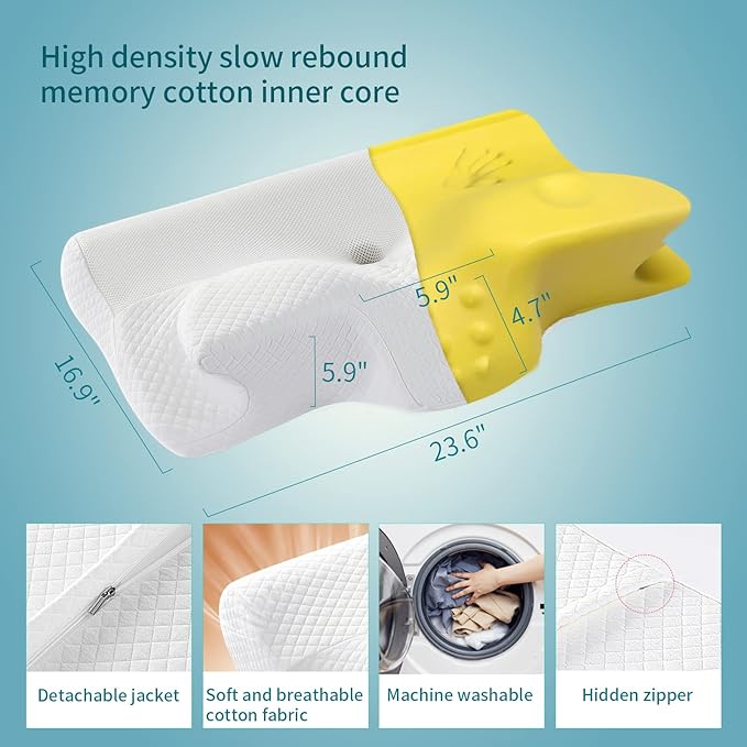 Widen Cervical Pillow Memory Foam Pillow for Neck Head Shoulder Pain Relief Hollow Contour Cooling Ergonomic Orthopedic Contoured Neck Bed Pillow for Side Back and Stomach Sleepers