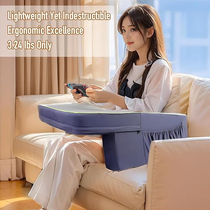 Reading Pillow for Gaming,Arm Rest Pillow for Adult, Memory Foam Gaming Pillow for Reading/Working/Game, Lap Desk Pillow Sitting in Floor Sofa/Bed(Grey and Dark Blue)