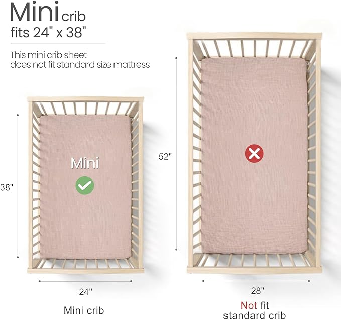 Lulumoon Muslin Mini Crib Sheets - Pack n Play Sheets Fitted for Baby - 24"x 38" Sand