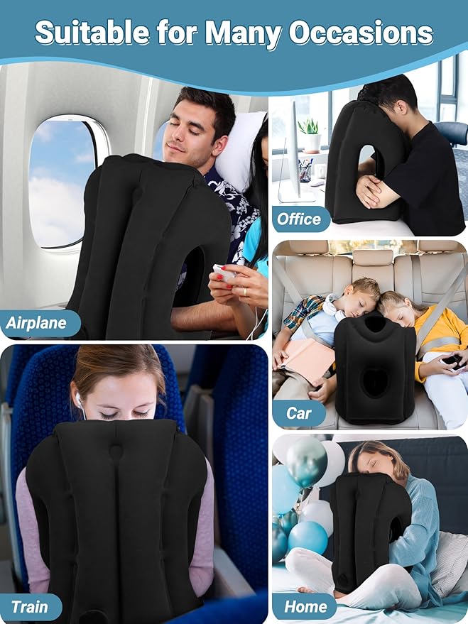 Maliton Inflatable Travel Pillow for Airplane Comfortable Sleeping to Relieve Neck and Shoulder Pain, Support Head Inflatable Pillow for Long Flights, Used for Airplanes, Cars, Trains, Office(Black)
