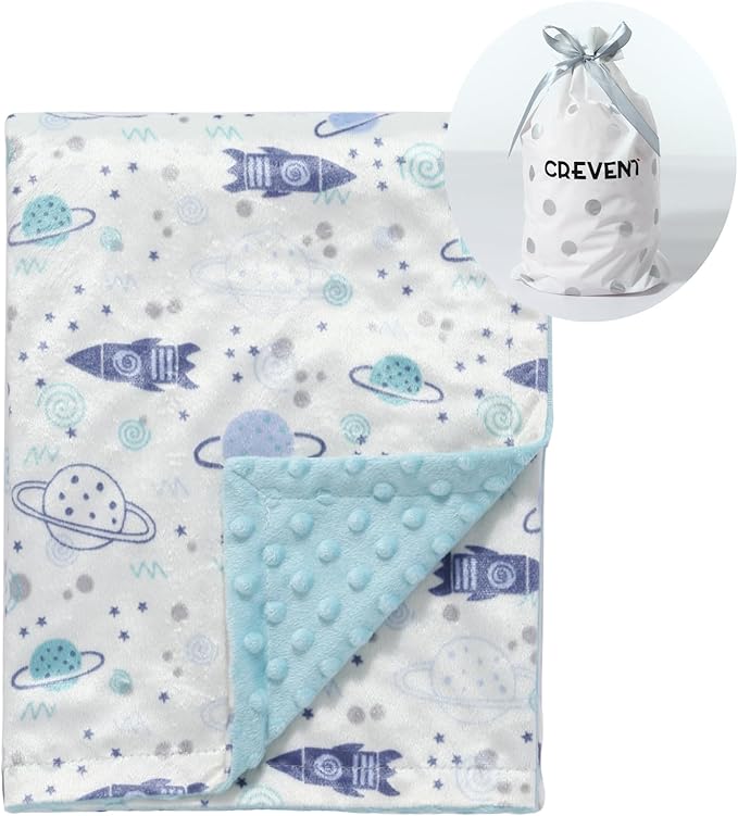 CREVENT Minky Baby Blanket for Girls Boys, Soft Plush Receiving Blanket for Newborns - 30x40 Inches (Space)
