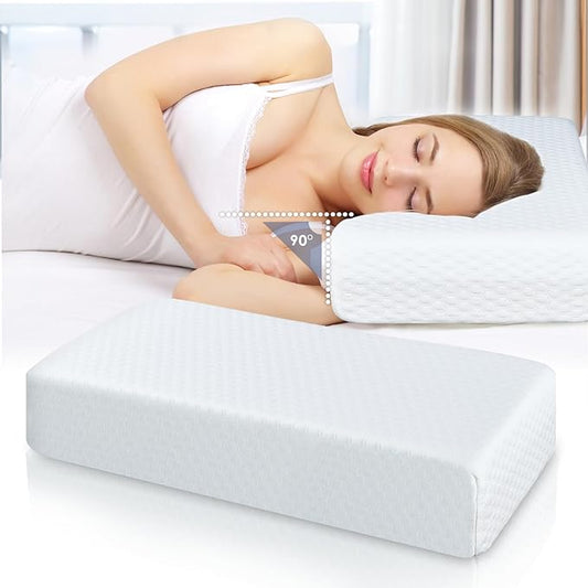 Cooling Cube Pillow for Side Sleepers Memory Foam Pillows for Neck and Shoulder Pain Relief Firm Soft Bed Pillow Dual Sided Supportive Square Rectangle Cervical Neck Pillows 24x12x4 Inches