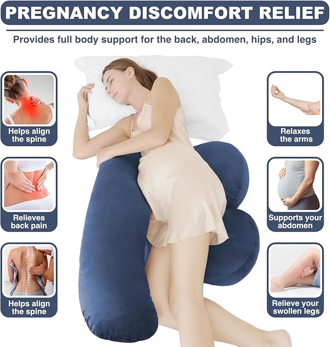 Pregnancy Pillow for Sleeping, Comfortable Velvet Cover Maternity Pillow Support for Back, Legs, Belly, HIPS Blue Large